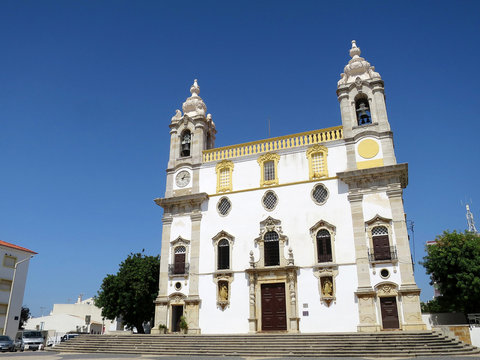 The Carmo Church (Igreja do Carmo) where the Chapel of Bones (Capela dos Ossos) inside in Faro, PORTUGAL