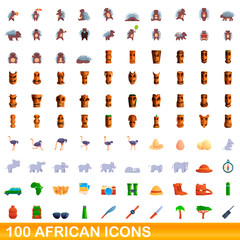 100 african icons set. Cartoon illustration of 100 african icons vector set isolated on white background