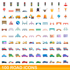 100 road icons set. Cartoon illustration of 100 road icons vector set isolated on white background