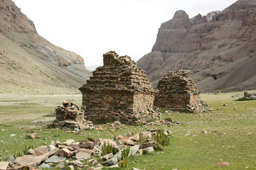 Ruined stupas during parikrama around  Mt. Kailash 
