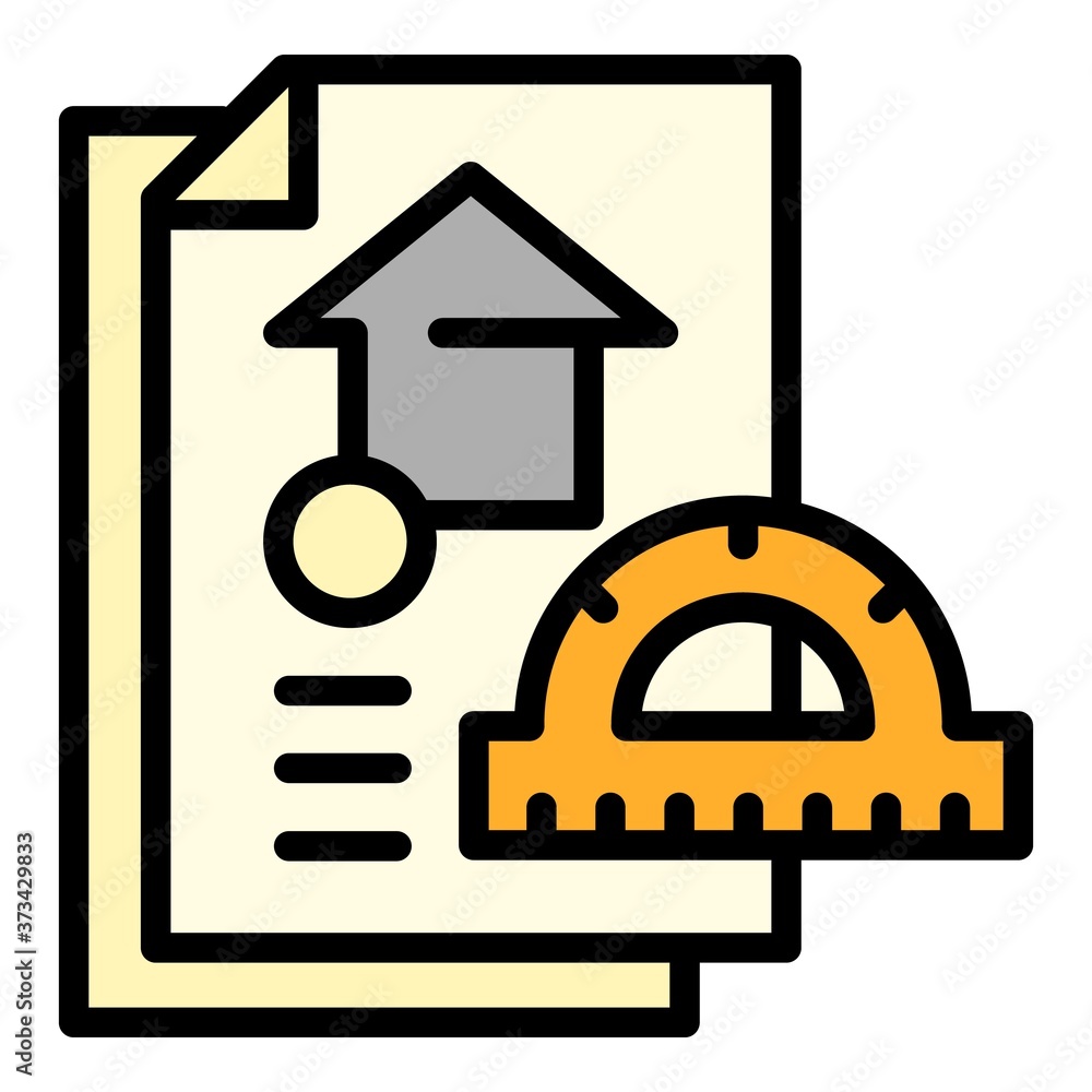 Poster architect protractor house project icon. outline architect protractor house project vector icon for 