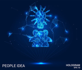 Hologram people and ideas. People and ideas from polygons, triangles of points and lines. People and ideas are low-poly connection structure. The technology concept.