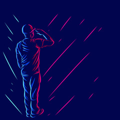 Standing man  line pop art potrait logo colorful design with dark background. Abstract vector illustration.