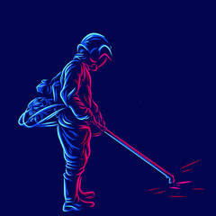 Man grass cutter line pop art potrait logo colorful design with dark background. Abstract vector illustration.