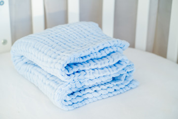 Soft blue baby blanket closeup