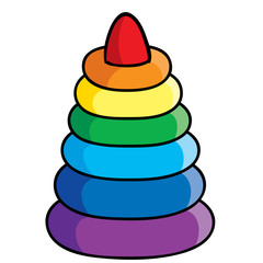 toy pyramid with colorful rings, cartoon illustration, postcard, isolated object on white background, vector illustration,