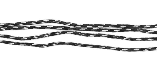 Black and white shoelaces isolated on white background, top view