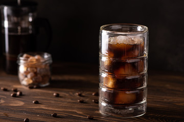 iced black coffee with ice in a glass