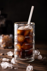 iced black coffee with ice in a glass