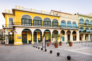 Empty Plaza Vieja in Havana in the morning.