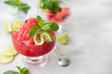 watermelon slushy with lime and mint
