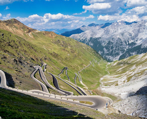 Italy, Stelvio National Park. Famous road to Stelvio Pass in Ortler Alps.