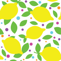seamless pattern with lemon and leaves. Flat vector illustration isolated on white background.