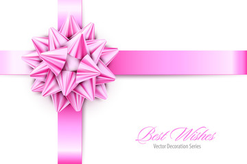 Vector Pink Realistic Bow with Ribbons Isolated on White Background