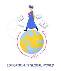 Education In Global World concept, flat design vector illustration