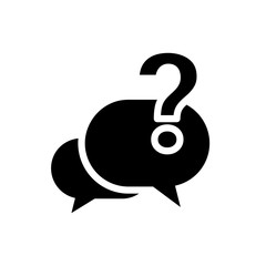 Question black simple icon. Help symbol with speech bubble and question mark isolated on white background. Faq chat vector illustration for web site, design, app, ad, social media, ui.