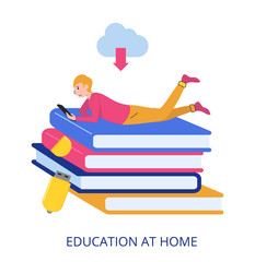 Education At Home concept, flat design vector illustration