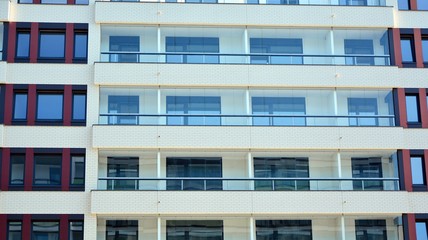 Architectural details of modern apartment building. Modern european residential apartment building complex.