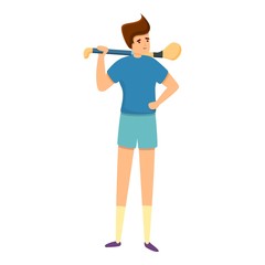 Young hurling player icon. Cartoon of young hurling player vector icon for web design isolated on white background