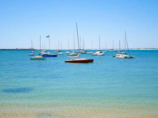 Obraz premium Yachts are moored on buoys
