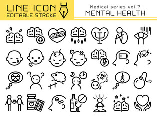 ラインアイコン　医療シリーズvol.7　メンタルヘルス