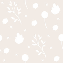 vector seamless pattern of flowers and floristry elements on a white background