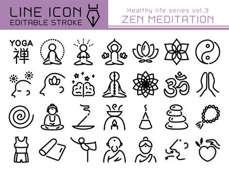 ラインアイコン　健康シリーズvol.3　禅　瞑想　ヨガ
