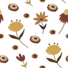 vector seamless pattern of flowers and floristry elements on a white background