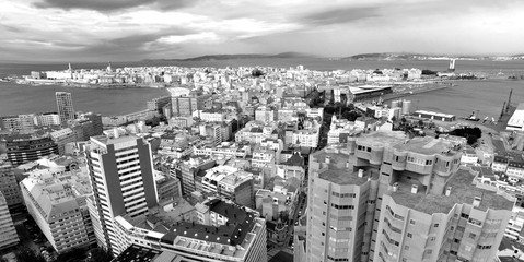 Coruña Panorámica Rascacielos Hercón ciudad alturas blanco y negro