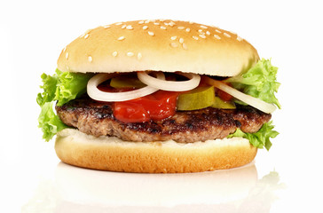 Small Hamburger - Fast Food on white Background - Isolated