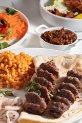 Turkish Adana Kebab with Vegetables on the Plate