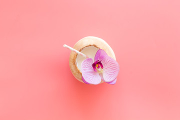 Diet drink - coconut milk with srtaw top view