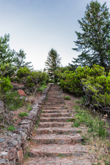 Footpath from "Achada do Teixeira" to "Pico Ruivo" in Santana, Madeira island, Portugal, in a sunny day.