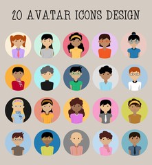 20 avatar icons flat vector design