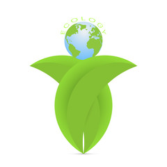 Green leaves holding earth, environmental ecology concept vector illustration