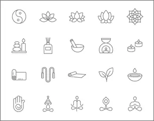 Foto op Canvas Set of yoga and spa icons line style. It contains such Icons as wellness, pose, beauty, peace, therapy and other elements. © yoojin