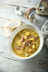 Traditional German pea soup with pork