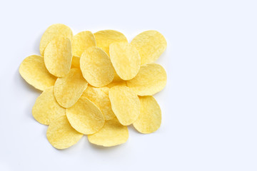 Potato chips on white background.