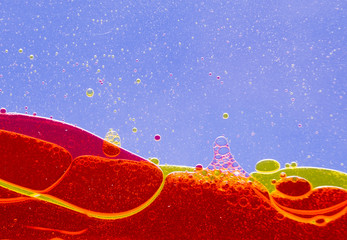 Abstract colorful Background Oil in Water surface Foam of Soap with Bubbles macro shot close-up