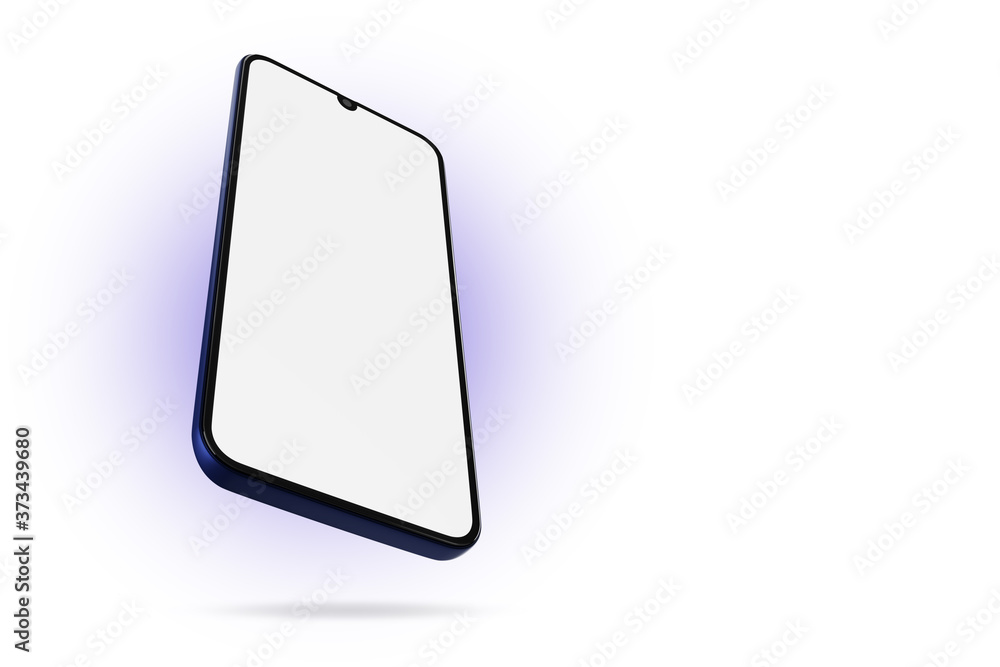 Aufkleber mockup of hand with a black cellphone with white screen at isolated background. 3d rendering