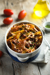 Traditional Italian lasagna or pasta casserole with meat