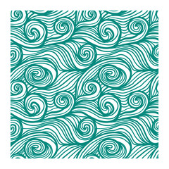 Seamless pattern with turquoise swirling waves. Design for backdrops and colouring book with sea, rivers or water texture. Repeating texture. Print for the cover of the book, postcards.