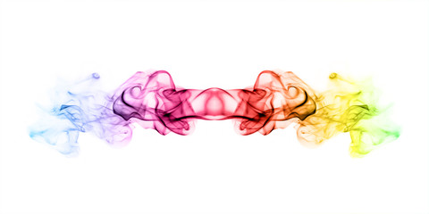 colorful smoke isolated on white background close up