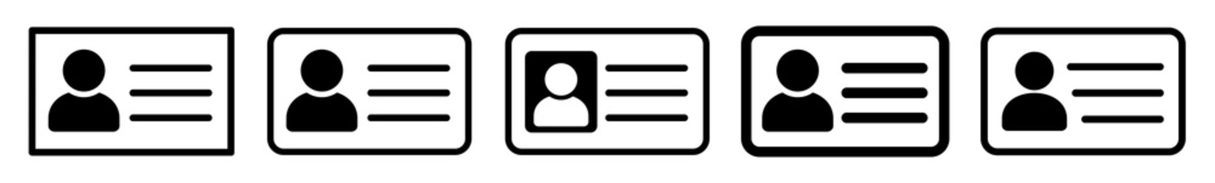 ID Card Icon Black | Driver's License Illustration | ID Badge Symbol | Identity Logo | Pass Passport Sign | Isolated | Variations