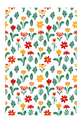 Seamless pattern with flowers,leaves white background. Cute elegant flowers vector illustration for poster or cover.