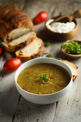 Traditional homemade lentil soup with fresh parsley