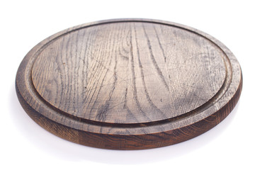 pizza cutting wooden board on white background