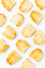 Food background layout with toast bread, top view