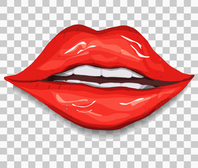 realistic, red lips isolated on a transparent background. a woman's kiss, hand-drawn, in the style of doodles. lipstick gloss, vector illustration for printing, design and your ideas.