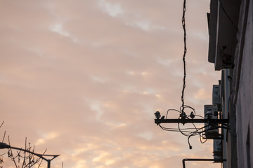 Old power electric line with a power supply cable, made of an obsolete connection system to the...
